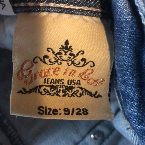 Grace in LA, jean, ripped, straight, stretch, animal print, embroidered, studs. - Picture 3 of 4